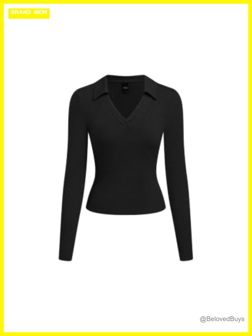 Fitted Long Sleeve V Neck Polo Shirt Business Casual Collared Crop Top